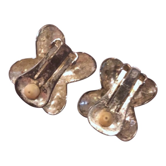 Vintage 1950s Sterling Silver X-Shaped Earrings Clip On 1” - Picture 3 of 3